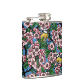 青の上に咲くさくらんぼの木の中の青いティットの鳥 フラスク (右)