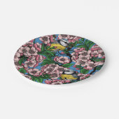 青の上に咲くさくらんぼの木の中の青いティットの鳥 ペーパープレート (アングル)