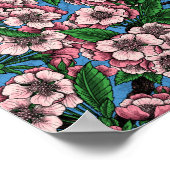 青の上に咲くさくらんぼの木の中の青いティットの鳥 ポスター (角)