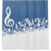 青の上の白いごちゃの楽譜 シャワーカーテン (正面)