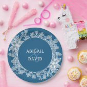 青の上の白結婚いレース ペーパープレート (パーティー)