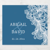 青の上の白結婚いレース リキュールボトルラベル (シングルラベル)