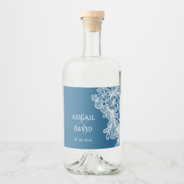 青の上の白結婚いレース リキュールボトルラベル