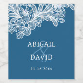 青の上の白結婚いレース ワインラベル (シングルラベル)