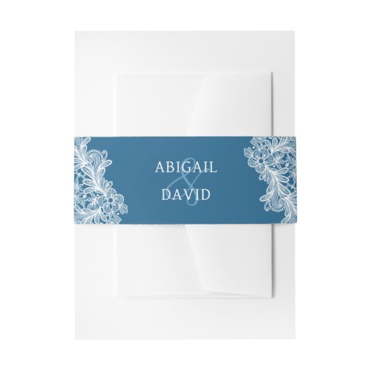 青の上の白結婚いレース 招待状ベリーバンド (正面例)