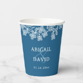 青の上の白結婚いレース 紙コップ (裏面)