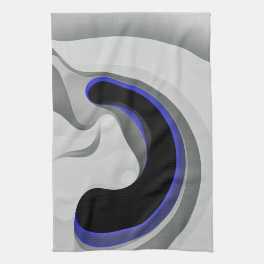 青の下：抽象芸術グレー、黒、青 キッチンタオル (縦)