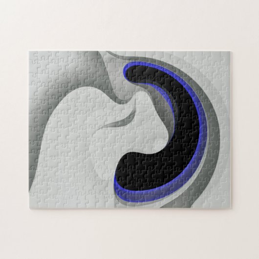 青の下：抽象芸術グレー、黒、青 ジグソーパズル (横)