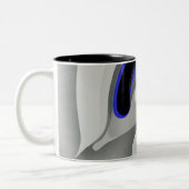 青の下：抽象芸術グレー、黒、青 ツートーンマグカップ (左)