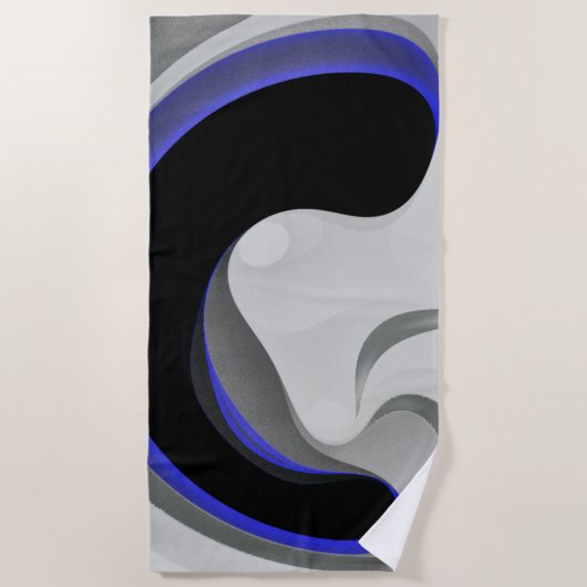 青の下：抽象芸術グレー、黒、青 ビーチタオル (正面)