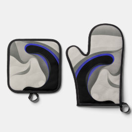 青の下：抽象芸術グレー、黒、青 鍋つかみ&鍋敷きセット