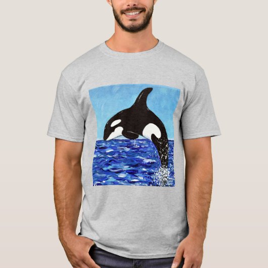 青の中のシャチの絵 Tシャツ (正面)