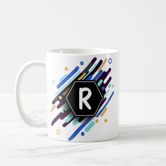 青の任意のイニシャル絵を描に変更 – R S T U V コーヒーマグカップ (左)