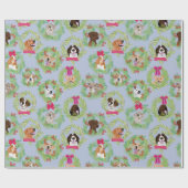 青の休日犬のリース ラッピングペーパー (フラット)