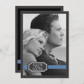 青の保存のエレガントなリボンの効果日付 セーブザデート (正面/裏面)