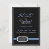 青の保存のエレガントなリボンの効果日付 セーブザデート (裏面)