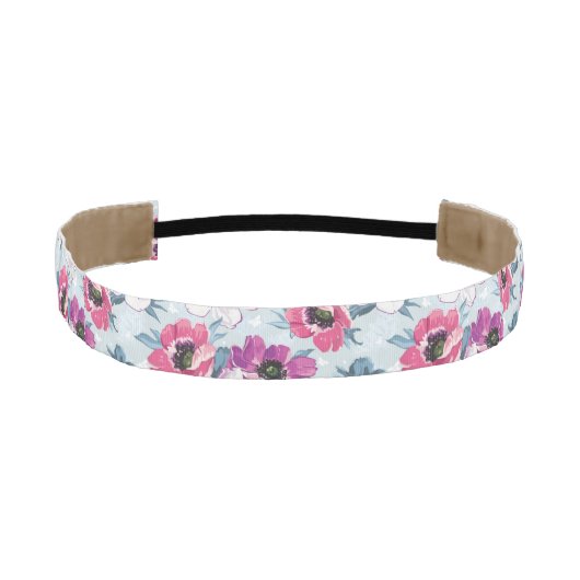 青の優雅色の花模様 アスレチックヘッドバンド (正面)