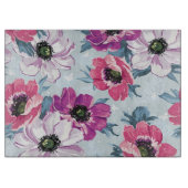 青の優雅色の花模様 カッティングボード (正面)