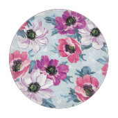 青の優雅色の花模様 カッティングボード (正面)