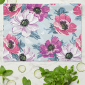 青の優雅色の花模様 キッチンタオル (折り畳み)