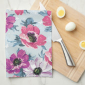 青の優雅色の花模様 キッチンタオル (四つ折り)