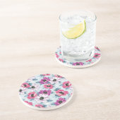 青の優雅色の花模様 コースター (側面)