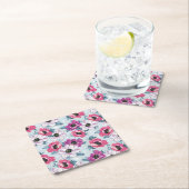 青の優雅色の花模様 スクエアペーパーコースター (インサイチュ)