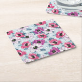 青の優雅色の花模様 スクエアペーパーコースター (アングル)