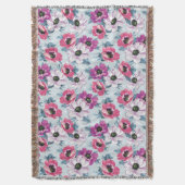 青の優雅色の花模様 スローブランケット (正面縦)