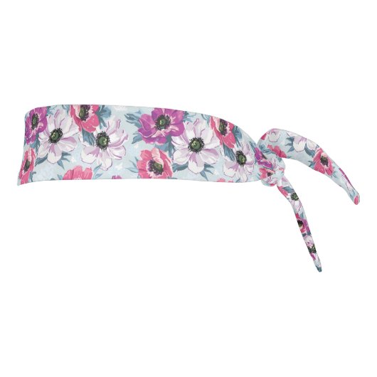 青の優雅色の花模様 タイヘッドバンド (回転90)