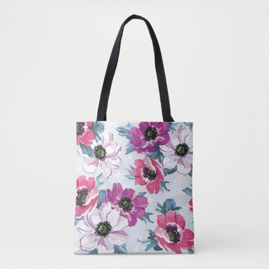青の優雅色の花模様 トートバッグ (正面)