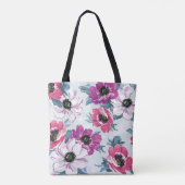青の優雅色の花模様 トートバッグ (裏面)