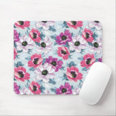 青の優雅色の花模様 マウスパッド (マウス)