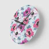 青の優雅色の花模様 ラウンド壁時計 (傾斜)