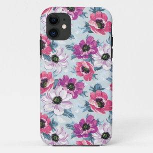 青の優雅色の花模様 iPhone 11 ケース