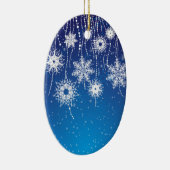 青の光っているぶら下がる雪片 セラミックオーナメント (右)