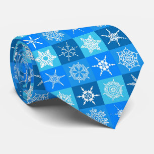 青の冬のクリスマスの雪片 ネクタイ