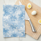 青の冬の雪片パターン キッチンタオル (四つ折り)