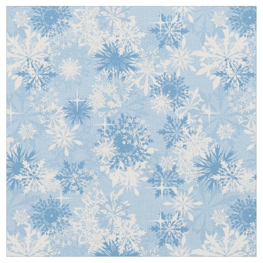青の冬の雪片パターン ファブリック (クローズアップ)