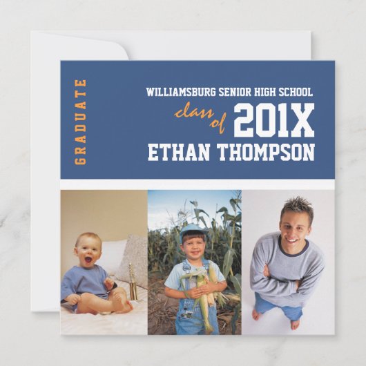 青の卒業の発表3の写真のコラージュ 招待状 (正面)