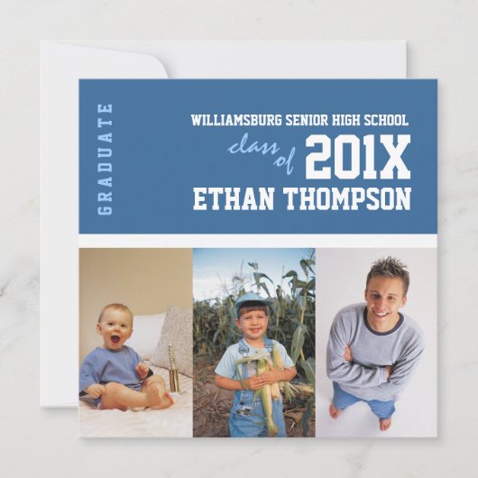 青の卒業の発表3の写真のコラージュ 招待状 (正面)