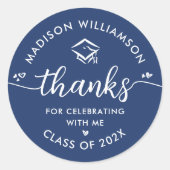 青の卒業モダン感謝スクリプトハートキャップ ラウンドシール (正面)