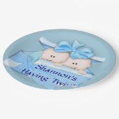 青の双生児のベビーシャワーのパーティー ペーパープレート (アングル)