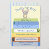 青の図書館のベビーシャワーのかわいいマウス 招待状 (正面/裏面)