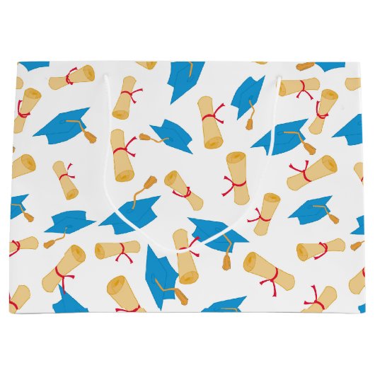 青の大学院キャップと卒業証書 ラージペーパーバッグ (正面)