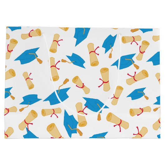 青の大学院キャップと卒業証書 ラージペーパーバッグ (裏面)