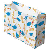 青の大学院キャップと卒業証書 ラージペーパーバッグ (正面アングル)