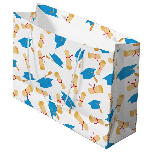 青の大学院キャップと卒業証書 ラージペーパーバッグ (正面アングル)