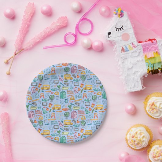 青の学校供給のコラージュ ペーパープレート (パーティー)