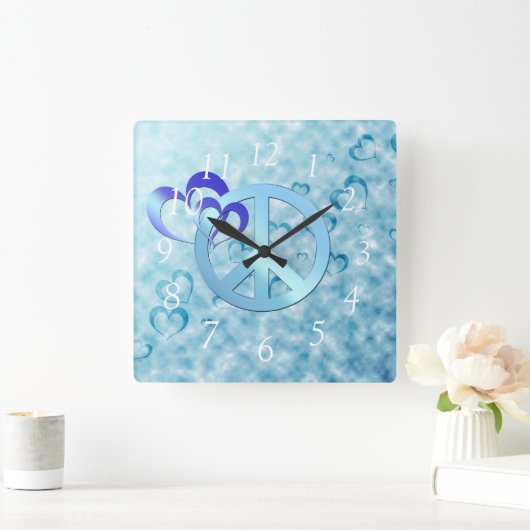 青の平和 スクエア壁時計 (ホーム)